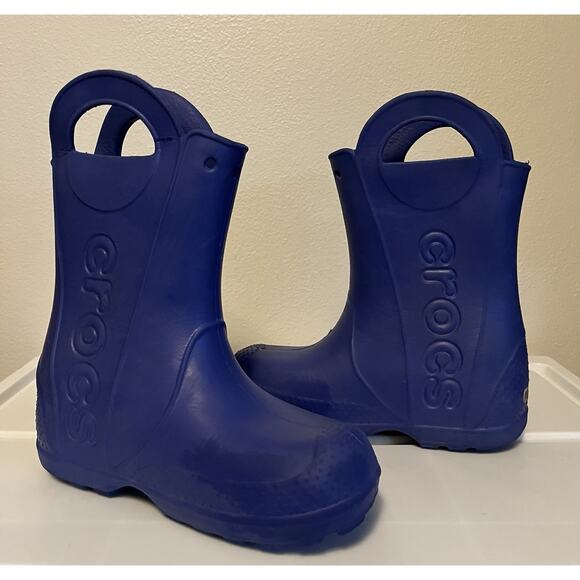 Crocs Handle It Blue Rubber Rain Boots Unisex Kids Size J1 Pull On 12803 - Picture 5 of 9